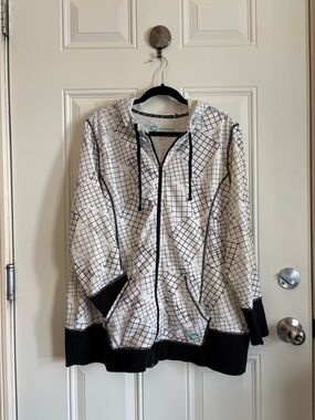 Mesh Grid Zip Hoodie in White and Black